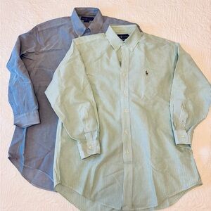 2 Ralph Lauren Men's Button-Down Shirt - Green/stripes and Blue